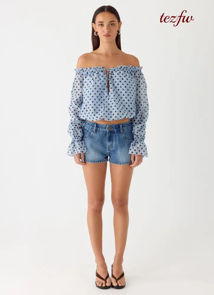 Tedara Top - Blue Mocha Dot - Long Sleeve Tops