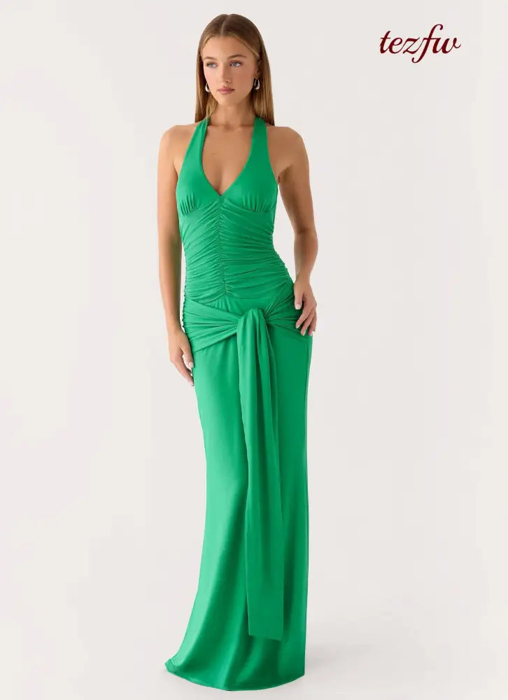 Tylan Halter Maxi Dress - Emerald Green - Maxi Dresses
