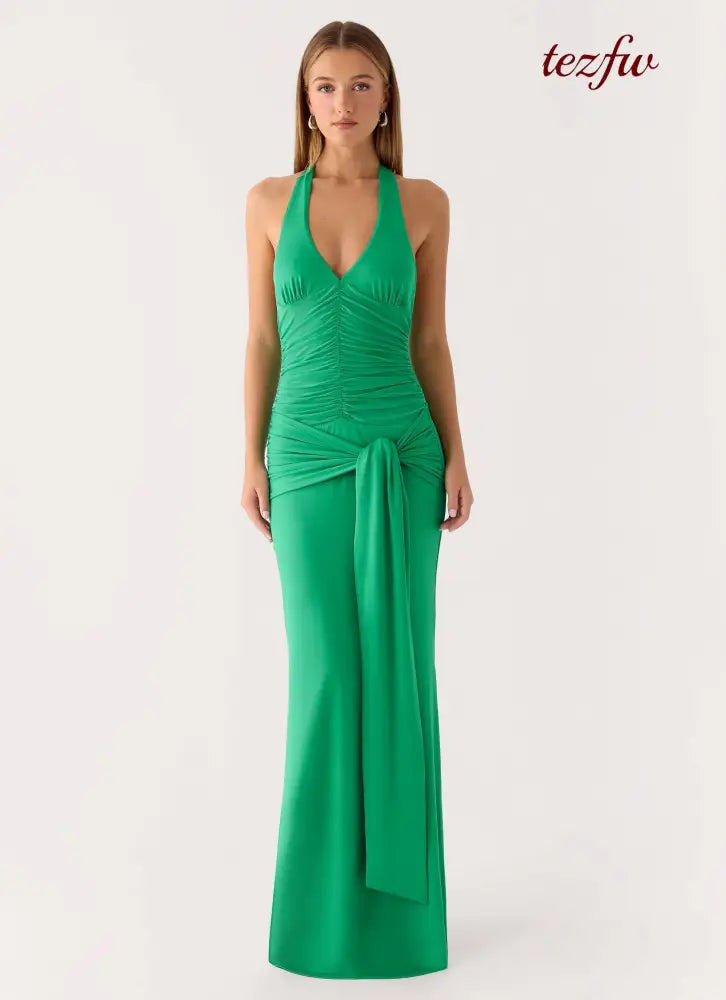 Tylan Halter Maxi Dress - Emerald Green - Maxi Dresses
