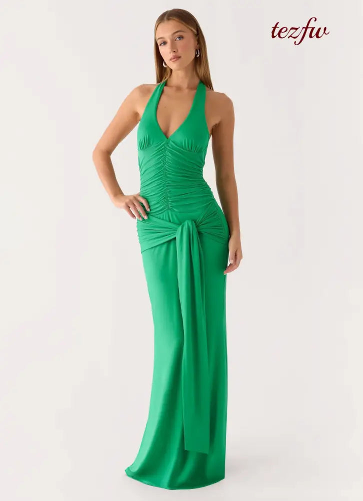 Tylan Halter Maxi Dress - Emerald Green - Maxi Dresses