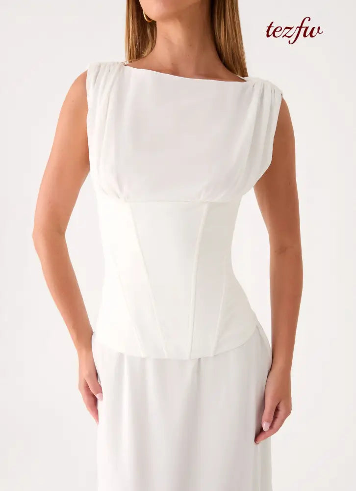 Winello Corset Maxi Dress - Off White - Maxi Dresses