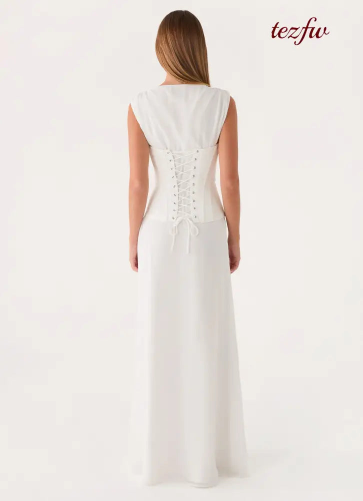 Winello Corset Maxi Dress - Off White - Maxi Dresses