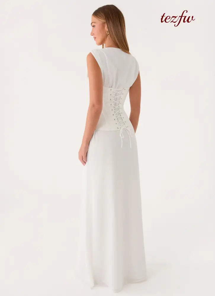 Winello Corset Maxi Dress - Off White - Maxi Dresses