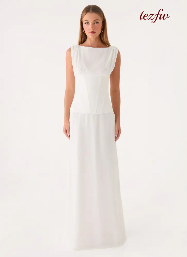Winello Corset Maxi Dress - Off White - Maxi Dresses