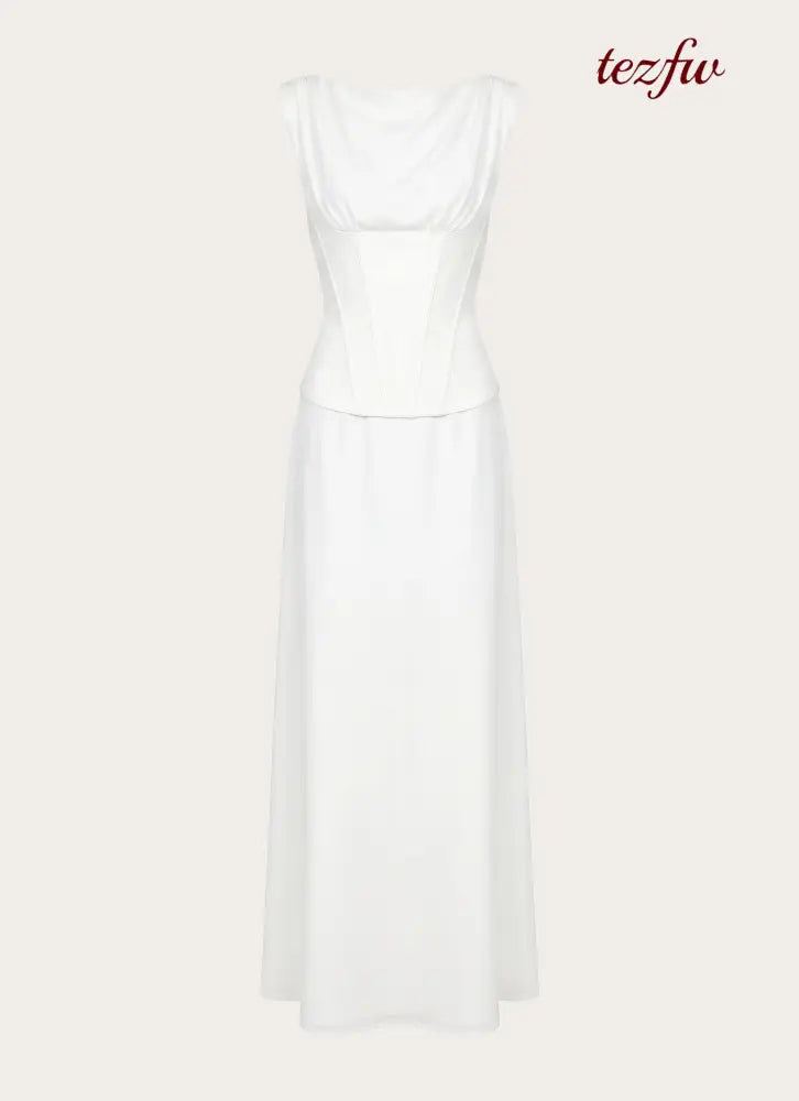 Winello Corset Maxi Dress - Off White - Maxi Dresses